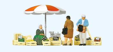 Sitzende Marktfrau. Kunden. Z 