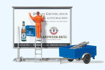 Plakatkleber auf Leiter, Plak 