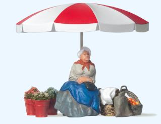 Marktfrau, Schirm, Körbe 