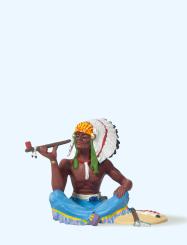 Häuptling sitzend, mit Friede 