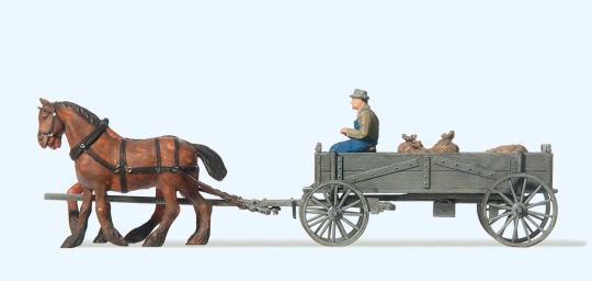 Kastenwagen. Bauer, 2 Pferde, 